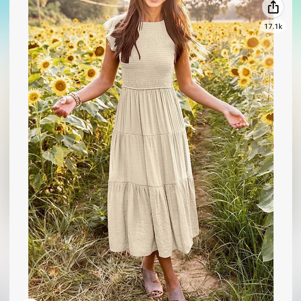 Sold out MEROKEETY Flutter Short Sleeve Smocked Midi Dress Summer sz SM nwt